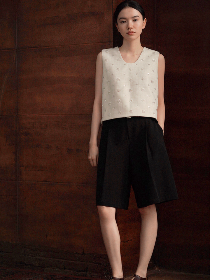 Floral Beaded Tweed Top