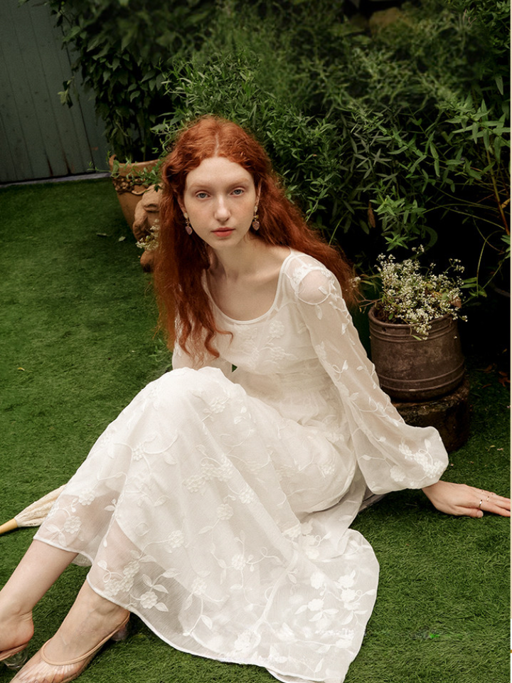 Embroidered Back Open Dress