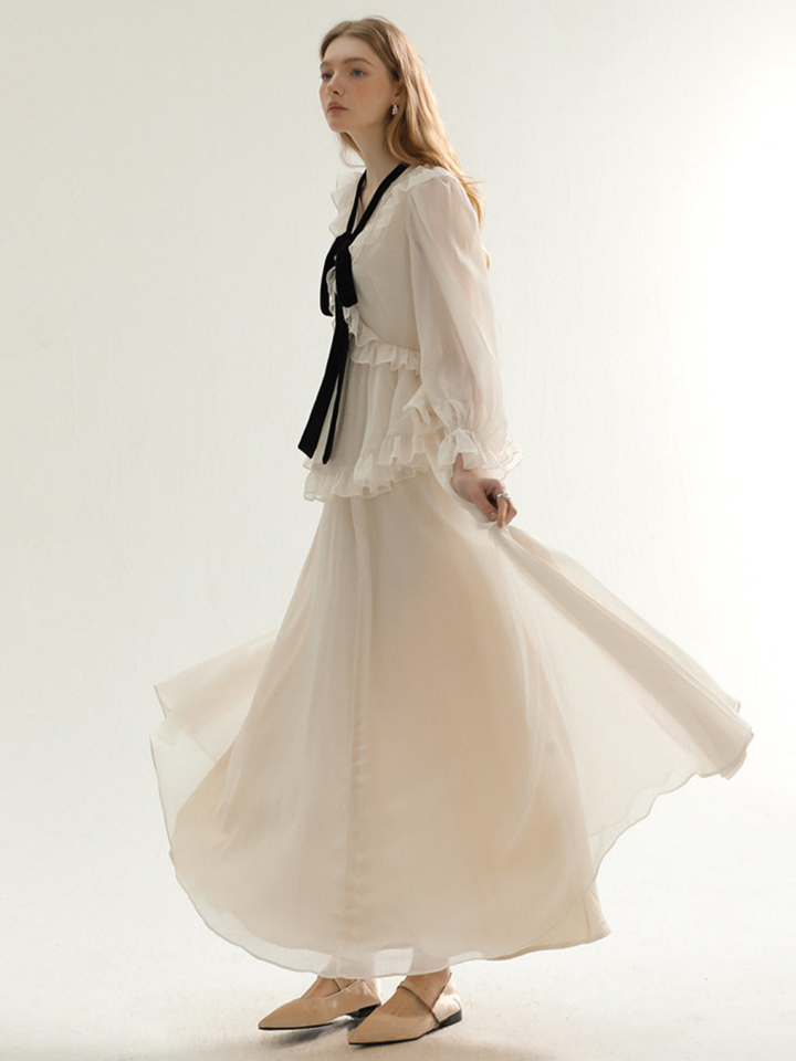 Noir Ribbon Frill Dress