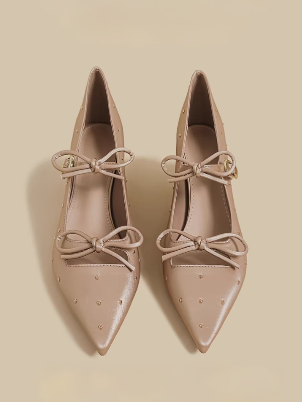 Studded Ribbon Strap Pumps
