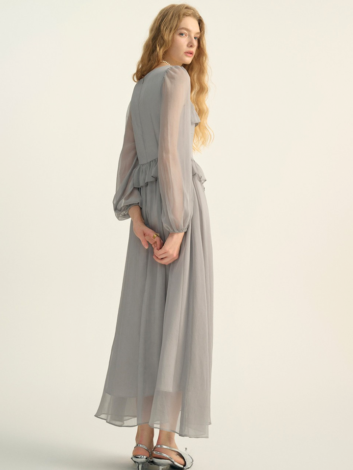 Sheer Ribbon Frill Dress