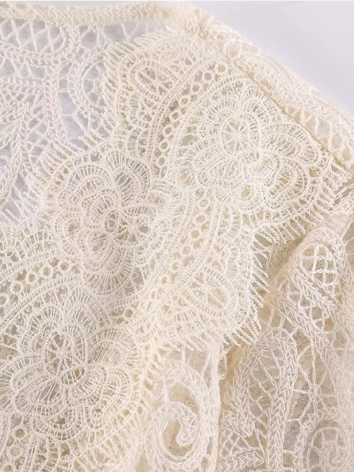 Scalloped V-Neck Lace Blouse