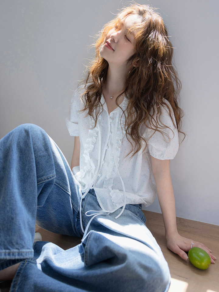 Sky Dot Frill Blouse