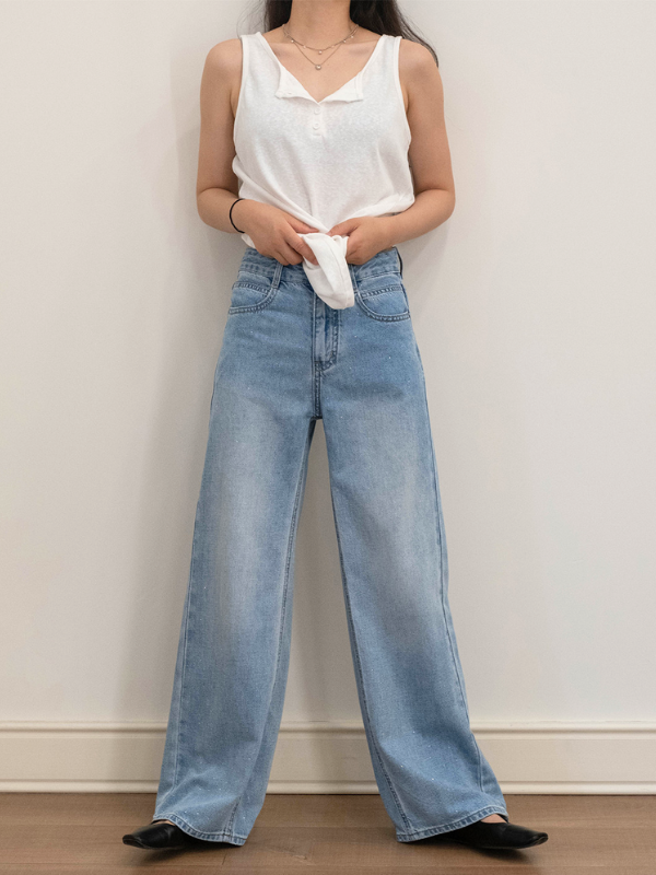 Subtle Glitter Wide Straight Denim（XS〜XL）