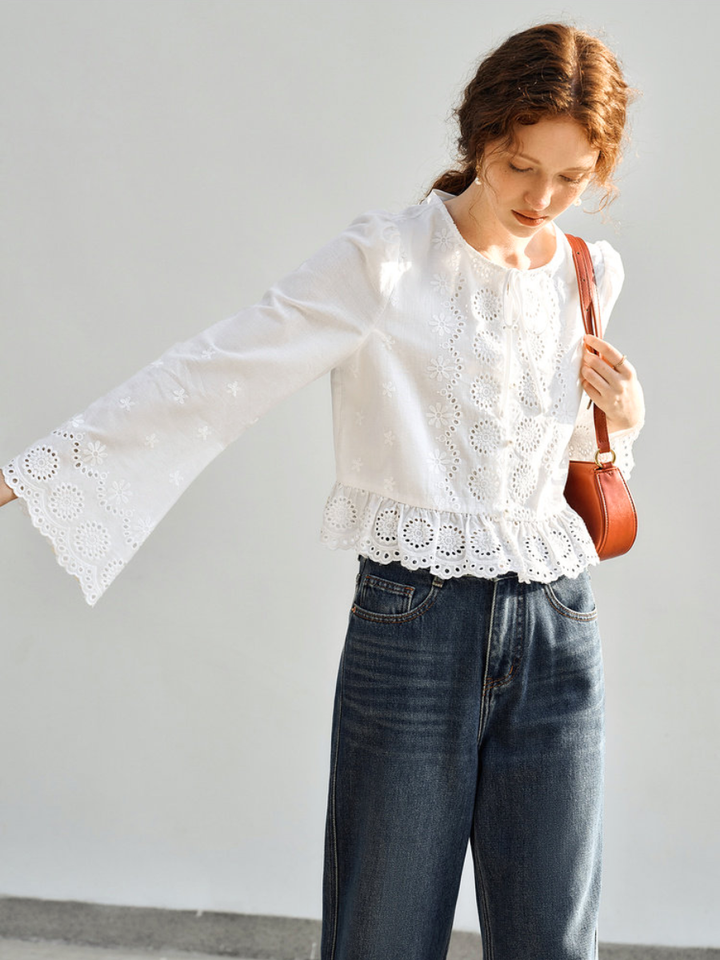 Fleur Eyelet Peplum Blouse