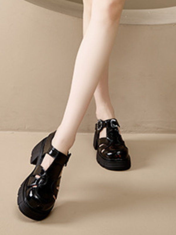 Patent Buckle Platform Sandals