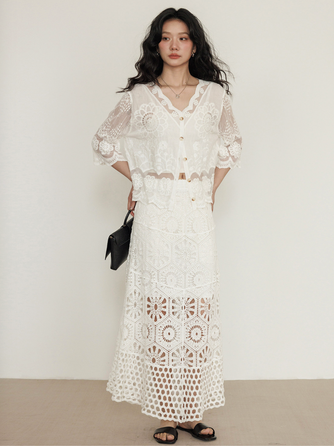 Sheer Floral Lace Cardigan Blouse