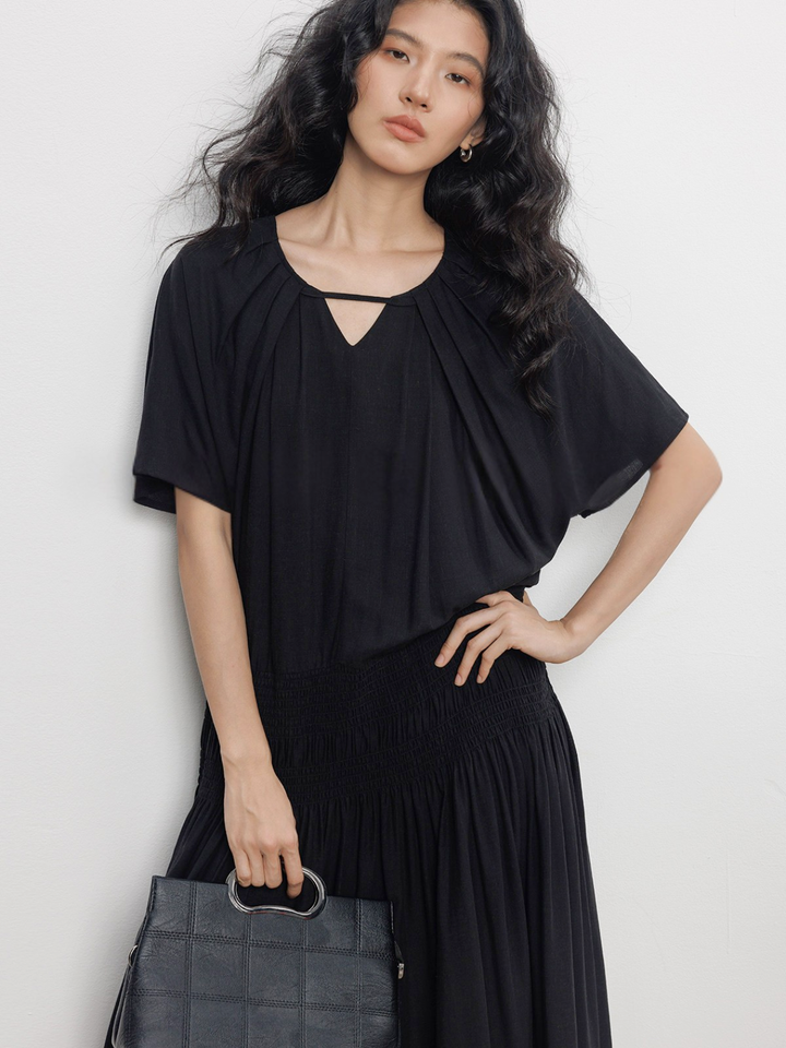 Keyhole Shirring Maxi Dress
