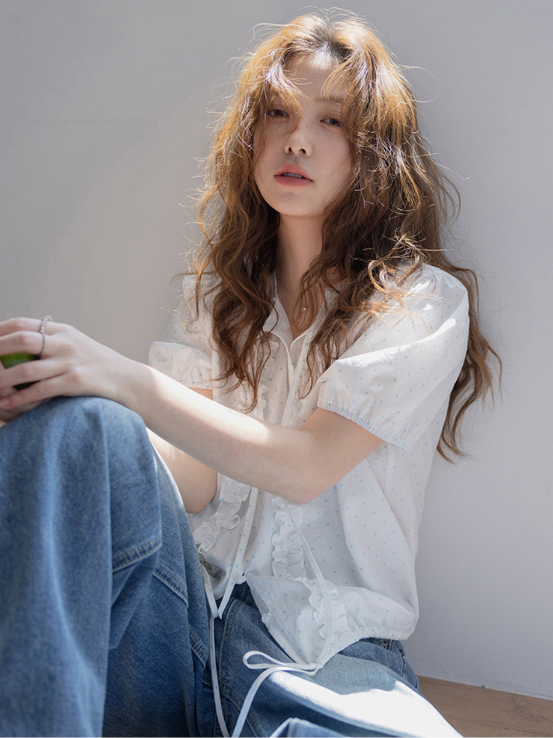 Sky Dot Frill Blouse