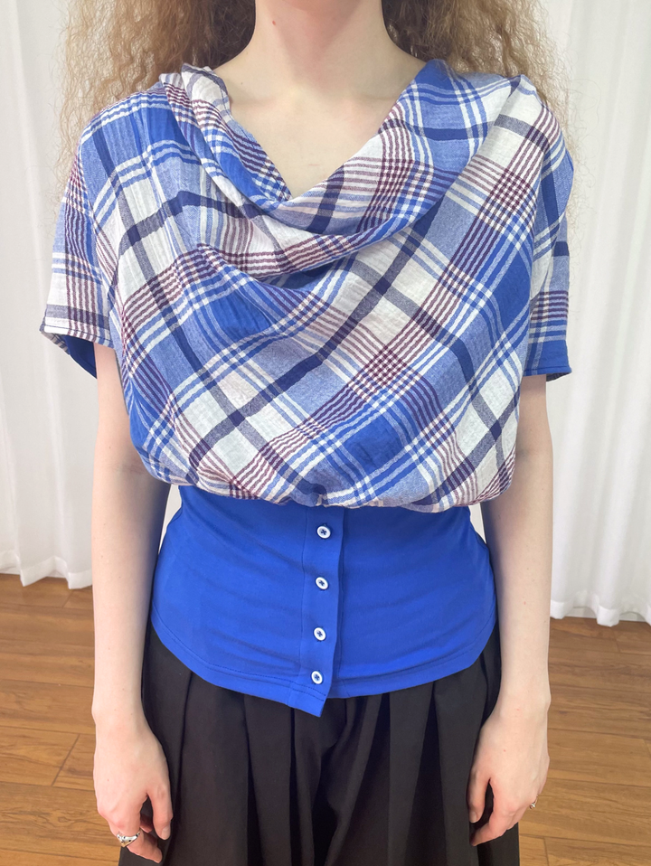 【Loose Smell】Draped Check Top