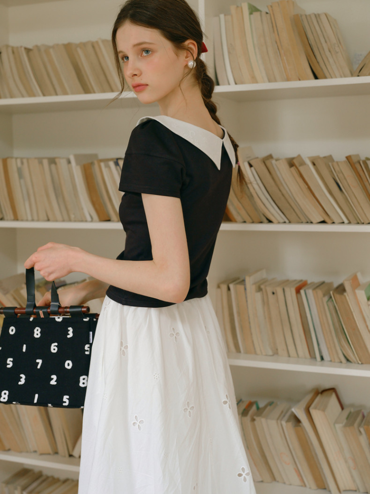 Embroidered Collar Top
