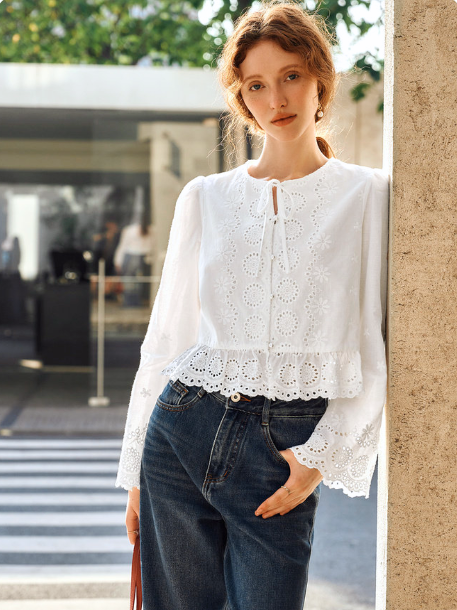 Fleur Eyelet Peplum Blouse