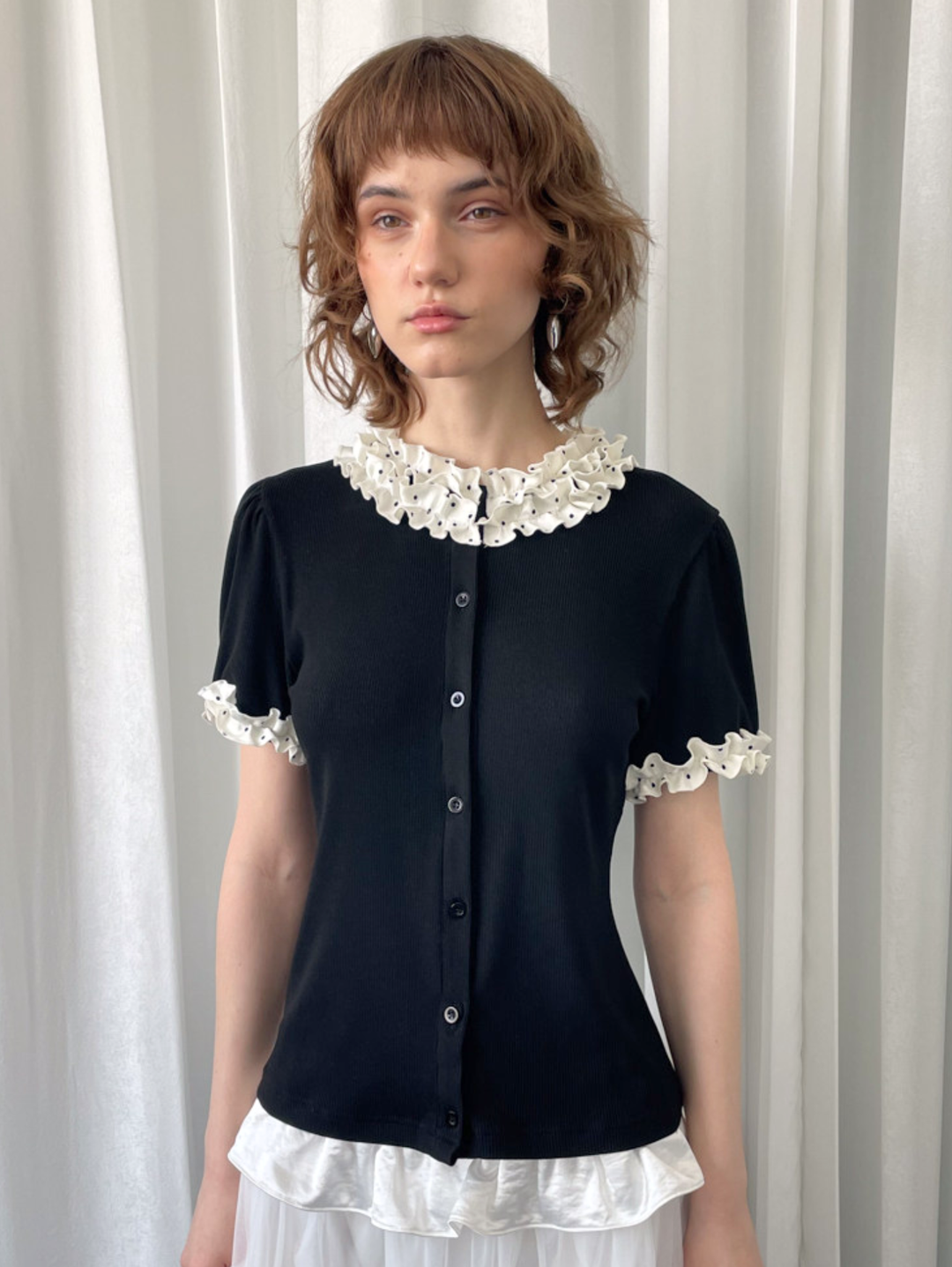 〈Pre Order〉【Loose Smell】Dot Frill Rib Top