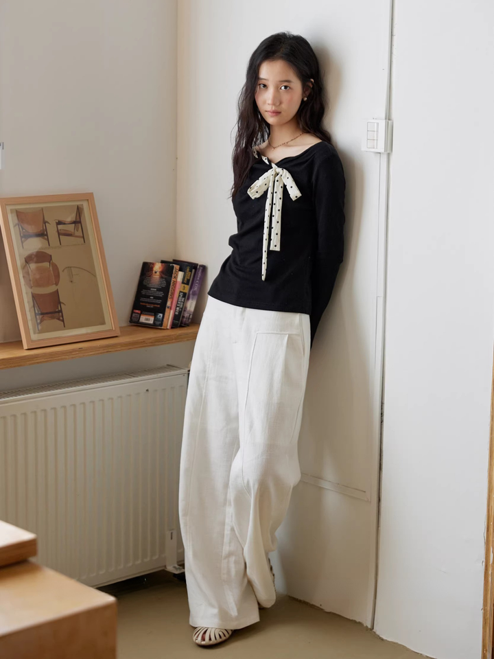 Dot Ribbon Asymmetric Cutsew