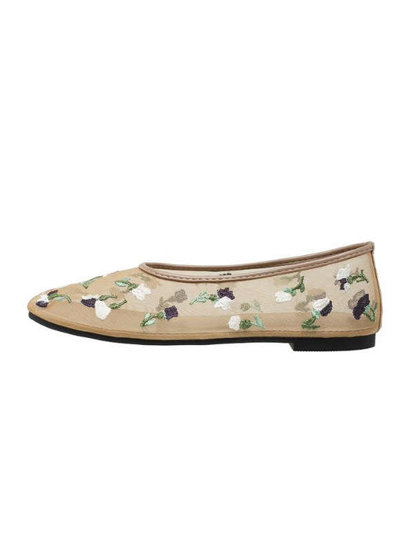 Floral Embroidery Mesh Flats