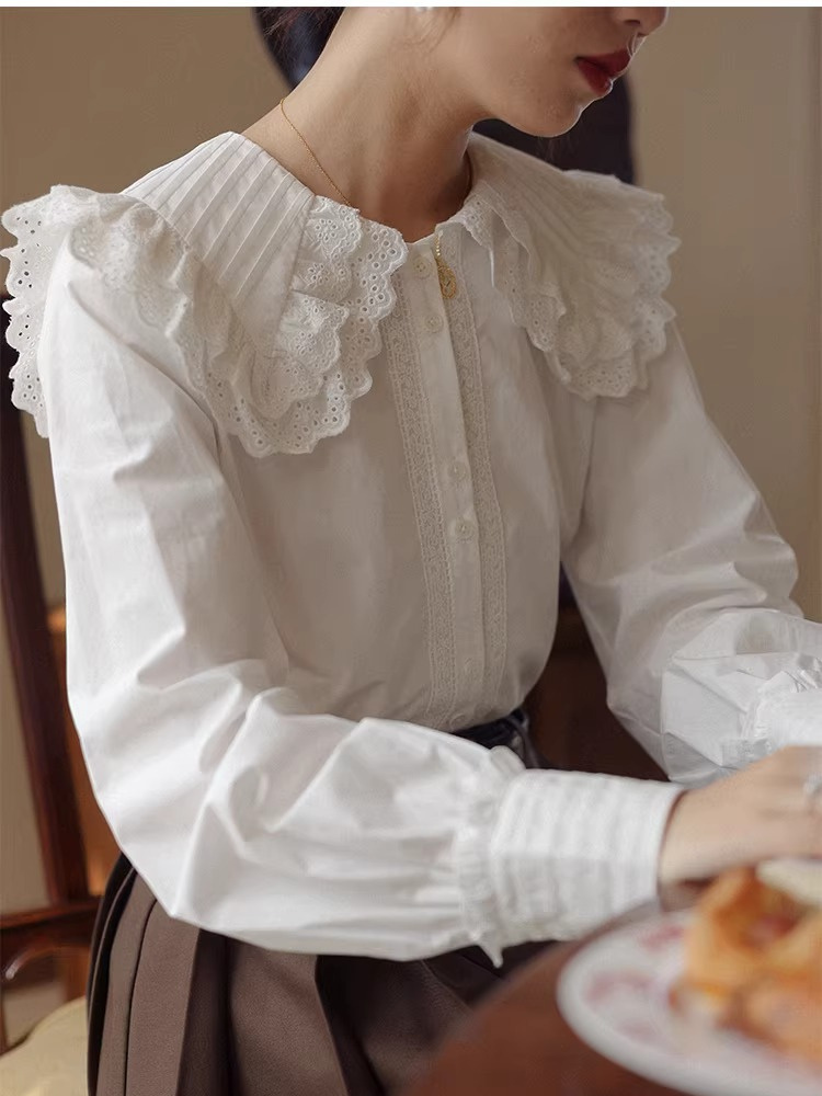 Tucked Lace Collar Blouse