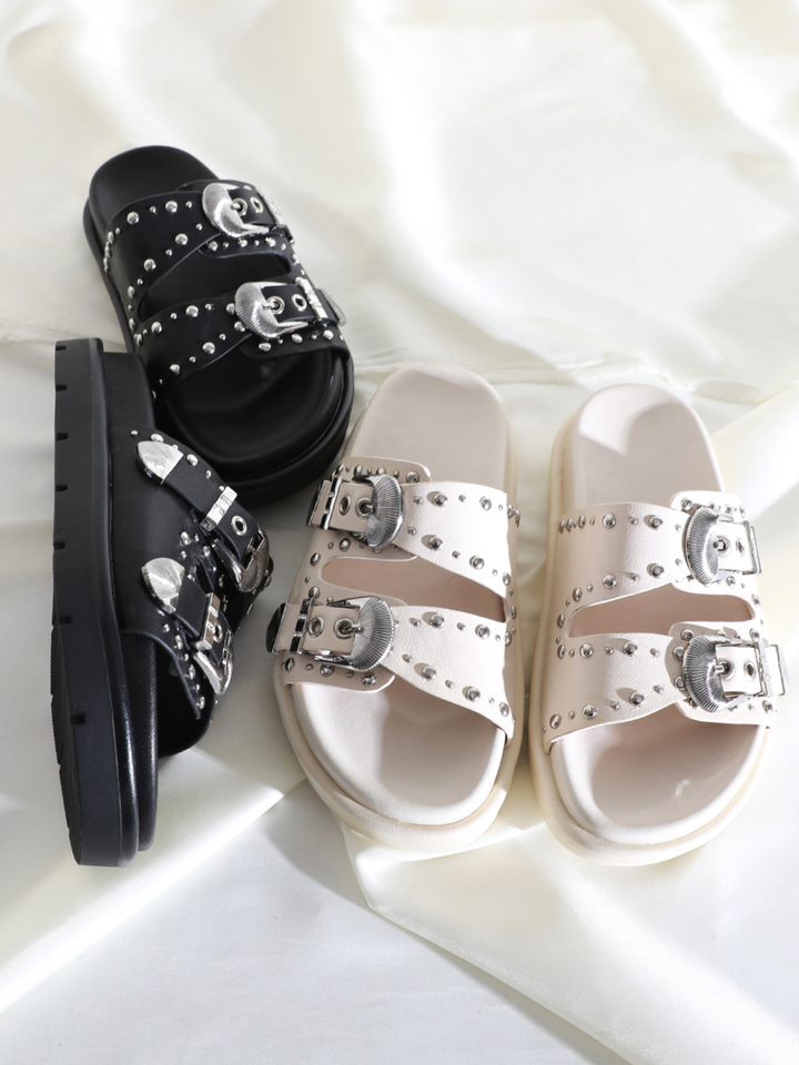 Concho Stud Double Strap Sandals