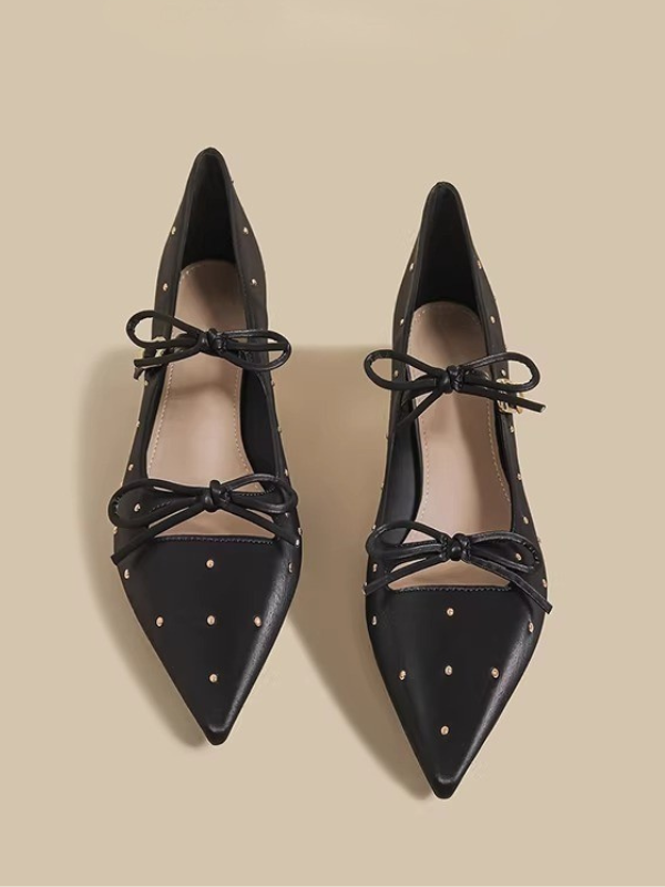 Studded Ribbon Strap Pumps