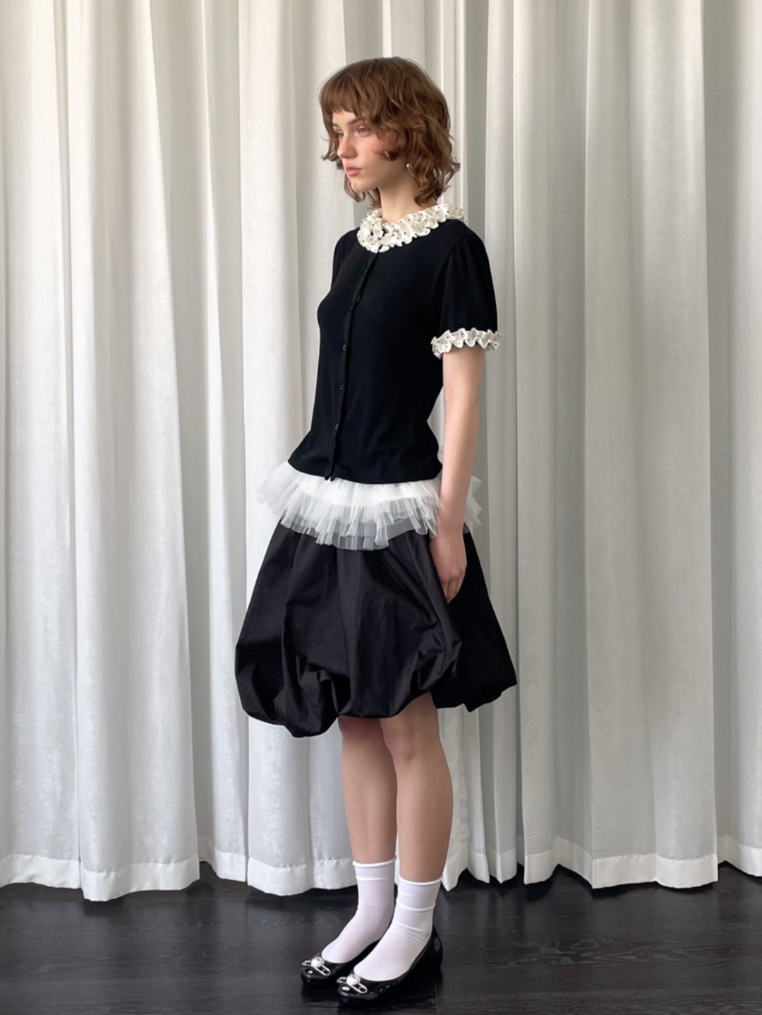 〈Pre Order〉【Loose Smell】Dot Frill Rib Top
