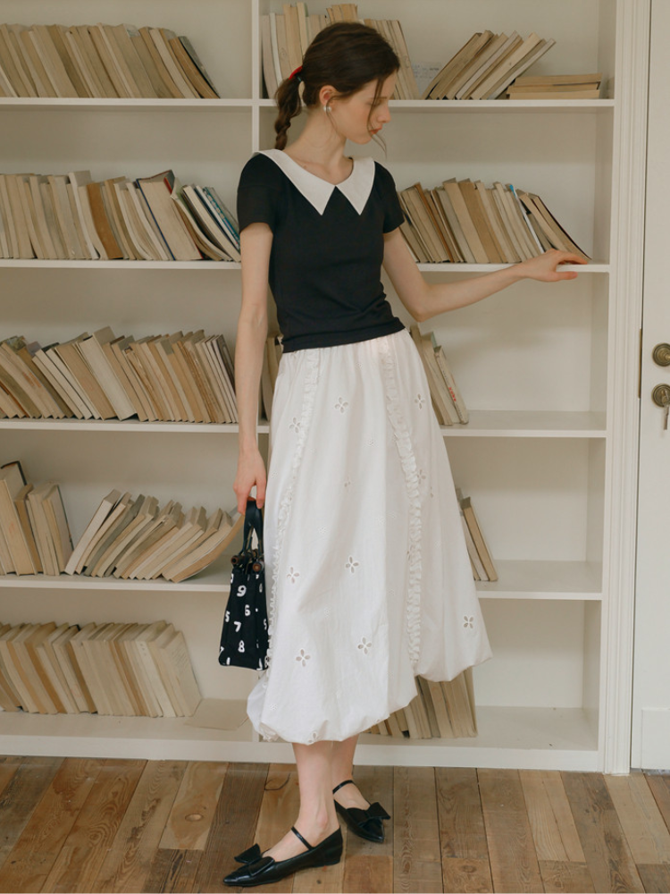 Embroidered Collar Top