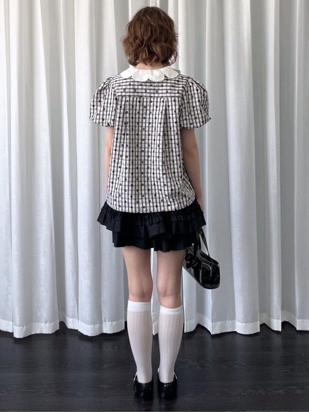 【Loose Smell】Petal Collar Floral Check Blouse