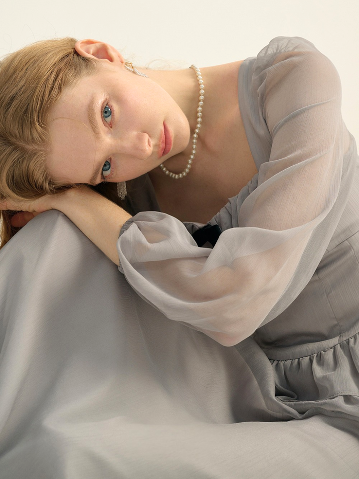 Sheer Ribbon Frill Dress