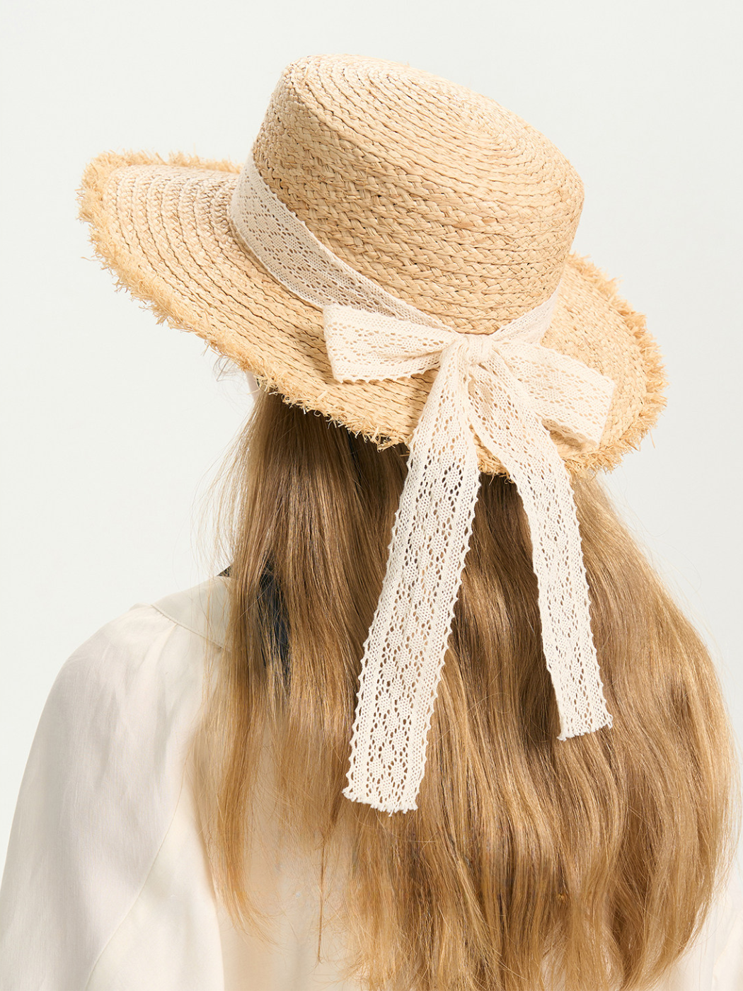 Lace Ribbon Raffia Straw Hat