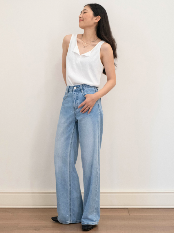 Subtle Glitter Wide Straight Denim（XS〜XL）