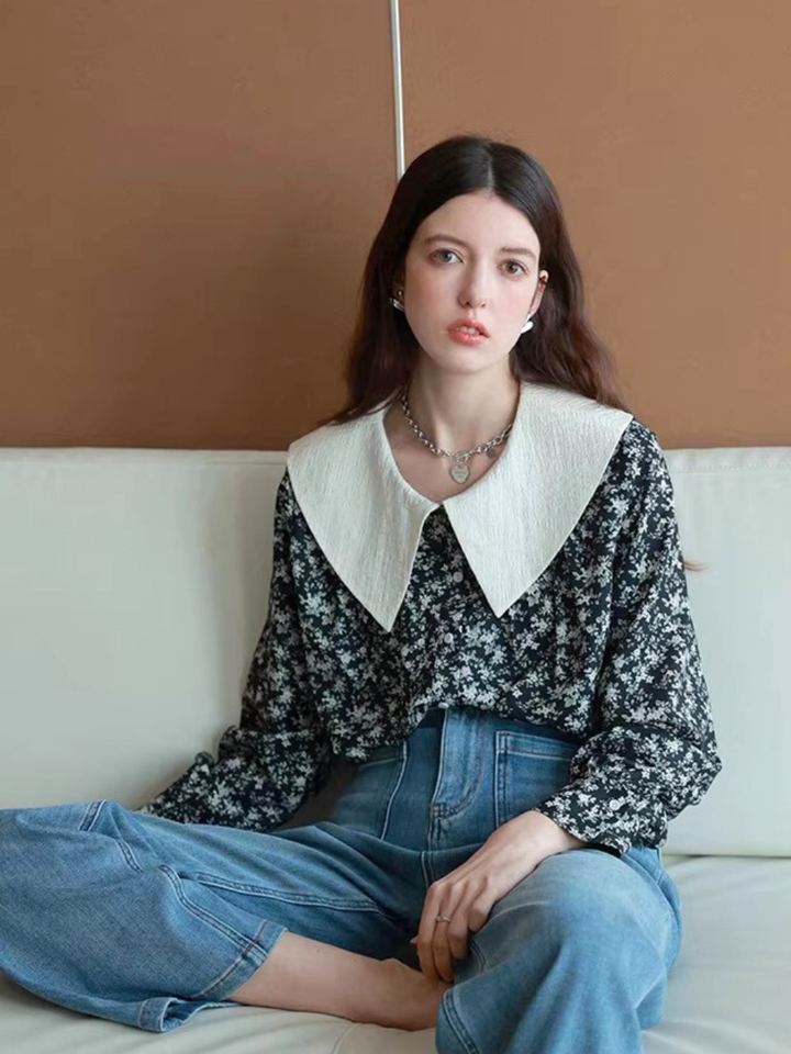 Vintage Flower Big Collar Blouse