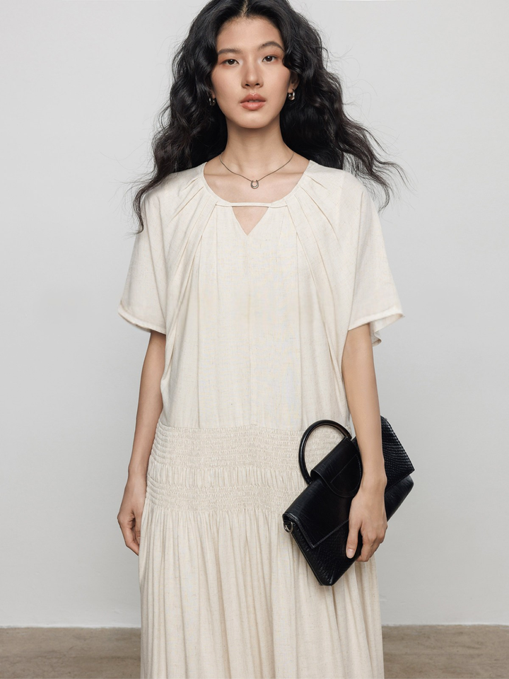 Keyhole Shirring Maxi Dress