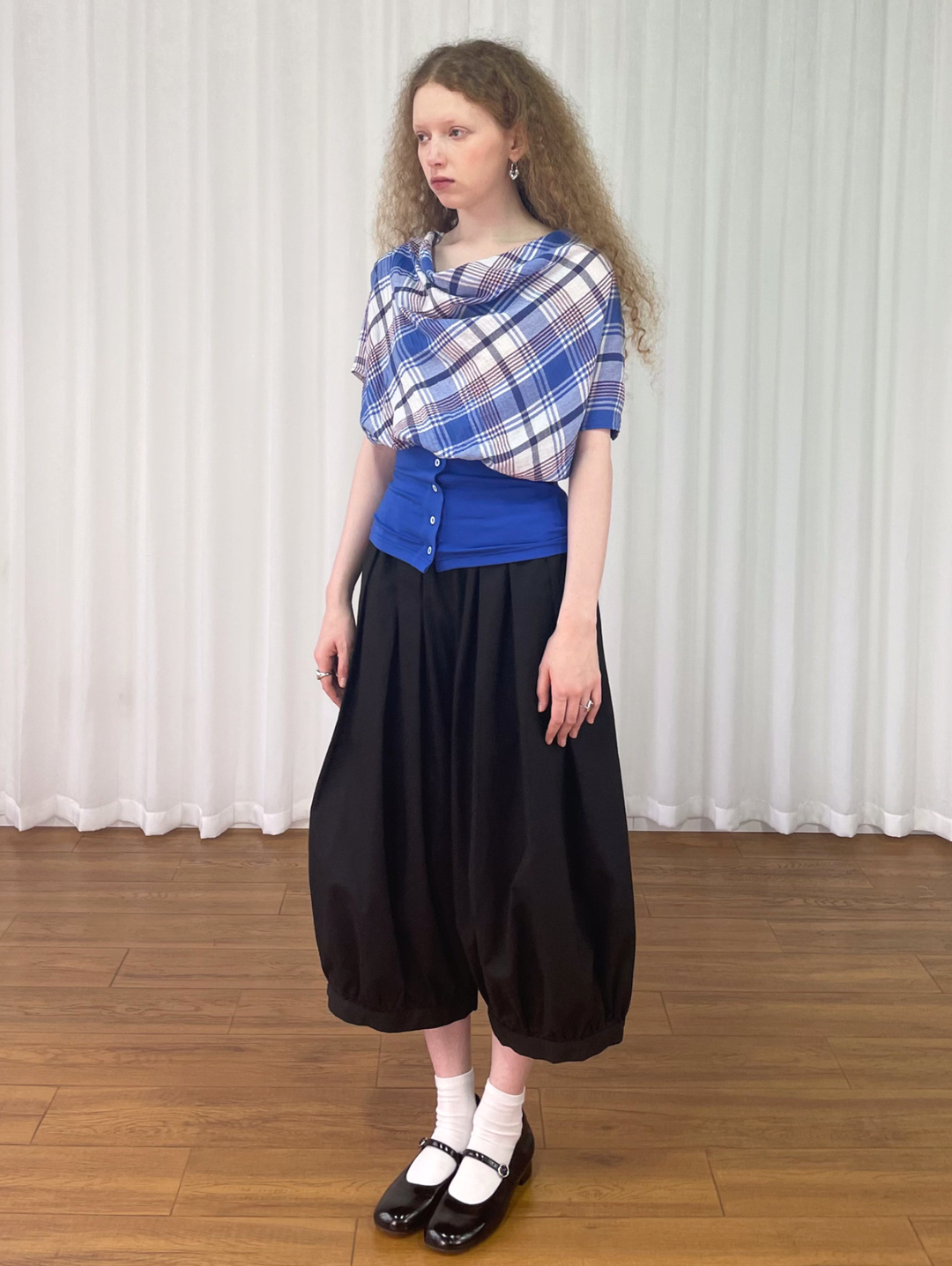 【Loose Smell】Draped Check Top