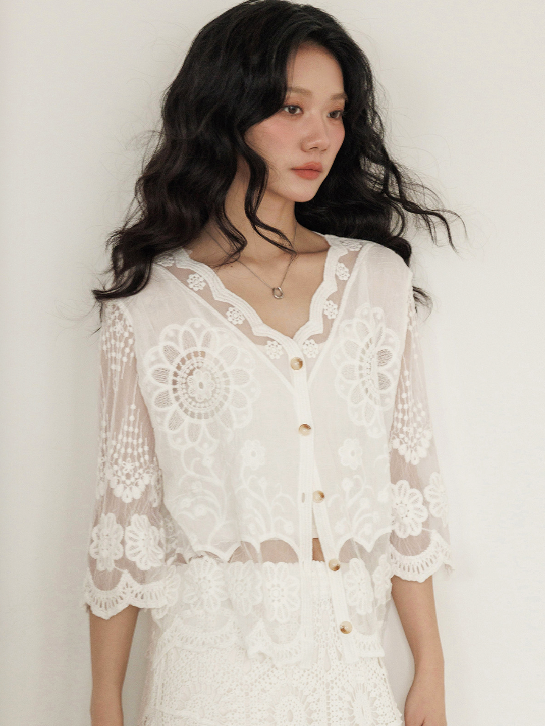 Sheer Floral Lace Cardigan Blouse