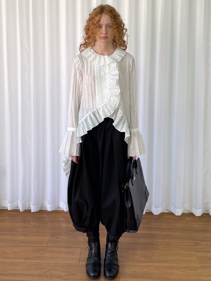 【Loose Smell】Pleated Ruffle Long Blouse