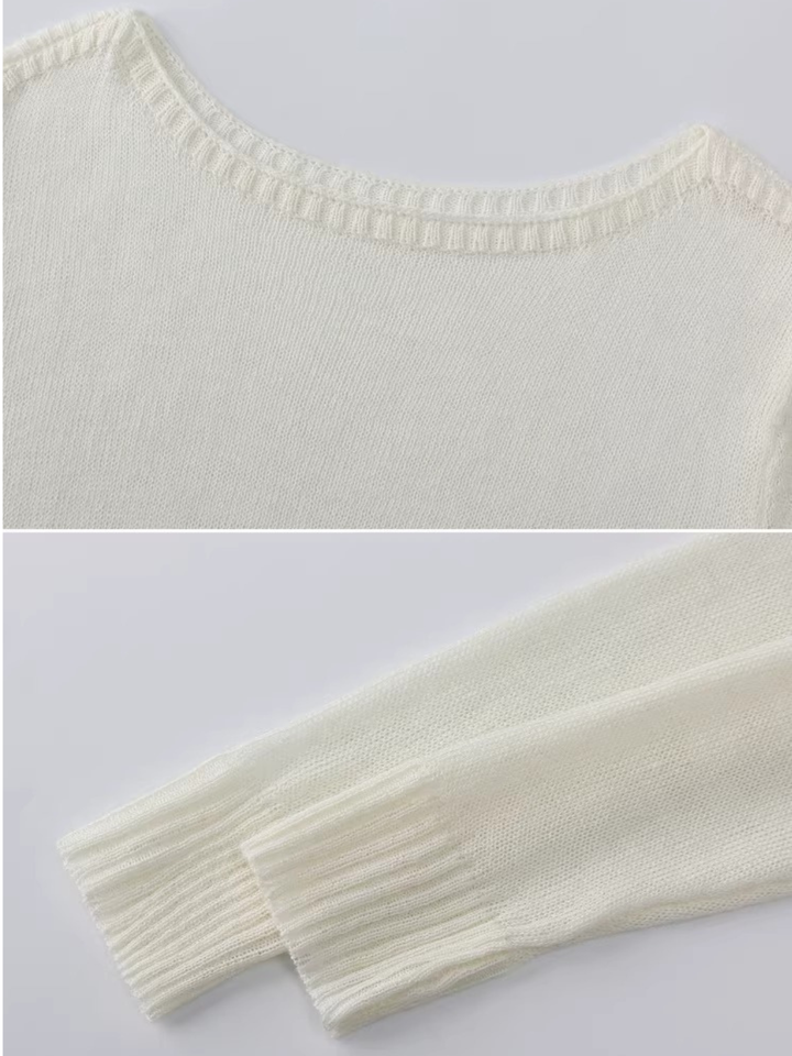 Front Slit Sheer Knit Top
