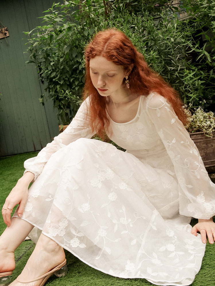 Embroidered Back Open Dress