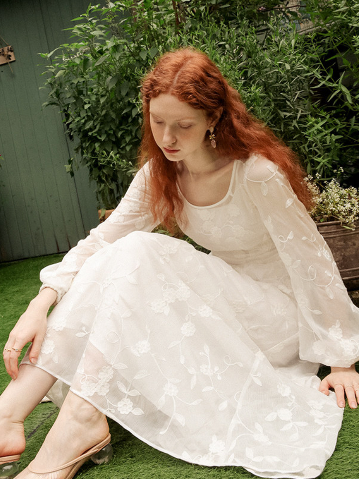 Embroidered Back Open Dress