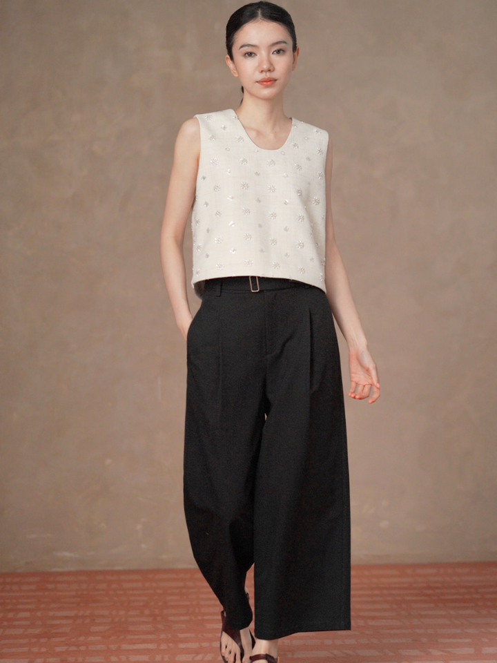 Floral Beaded Tweed Top