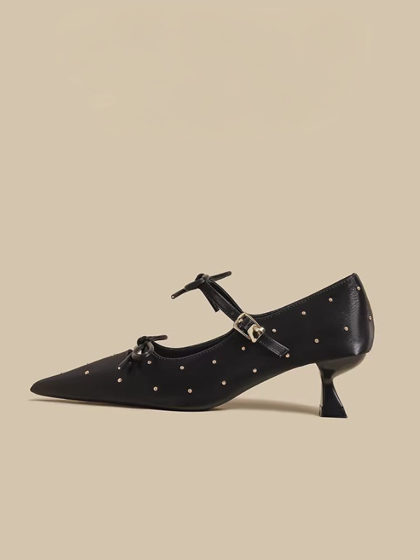 Studded Ribbon Strap Pumps