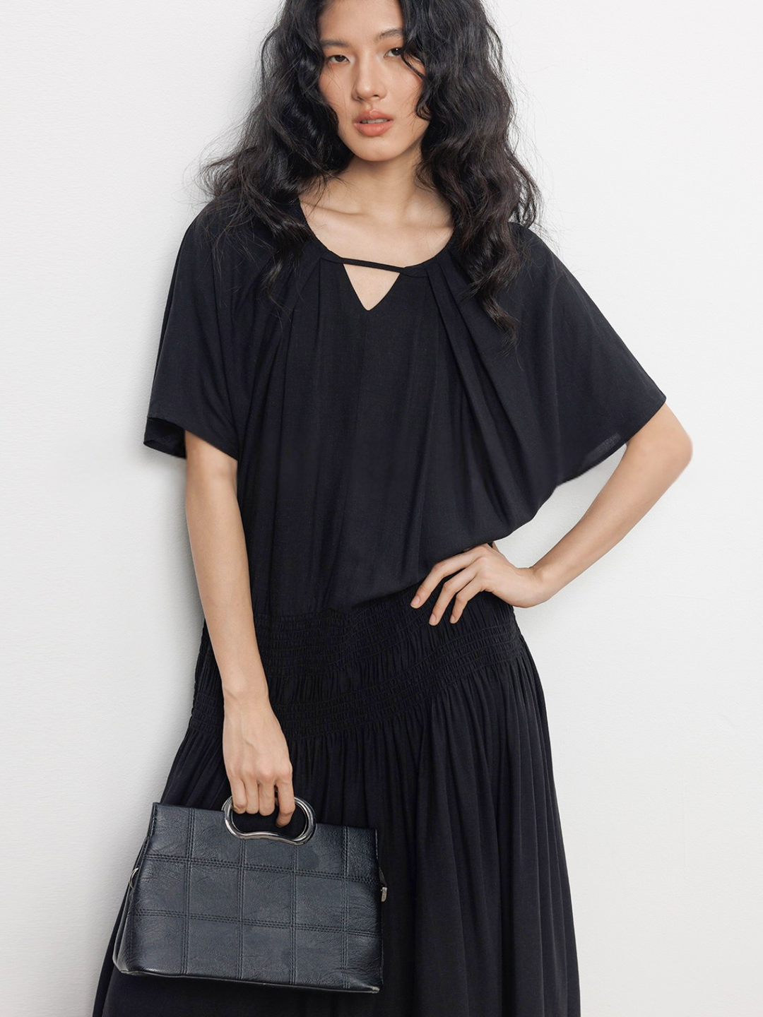Keyhole Shirring Maxi Dress