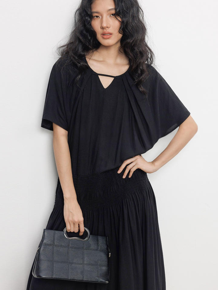 Keyhole Shirring Maxi Dress