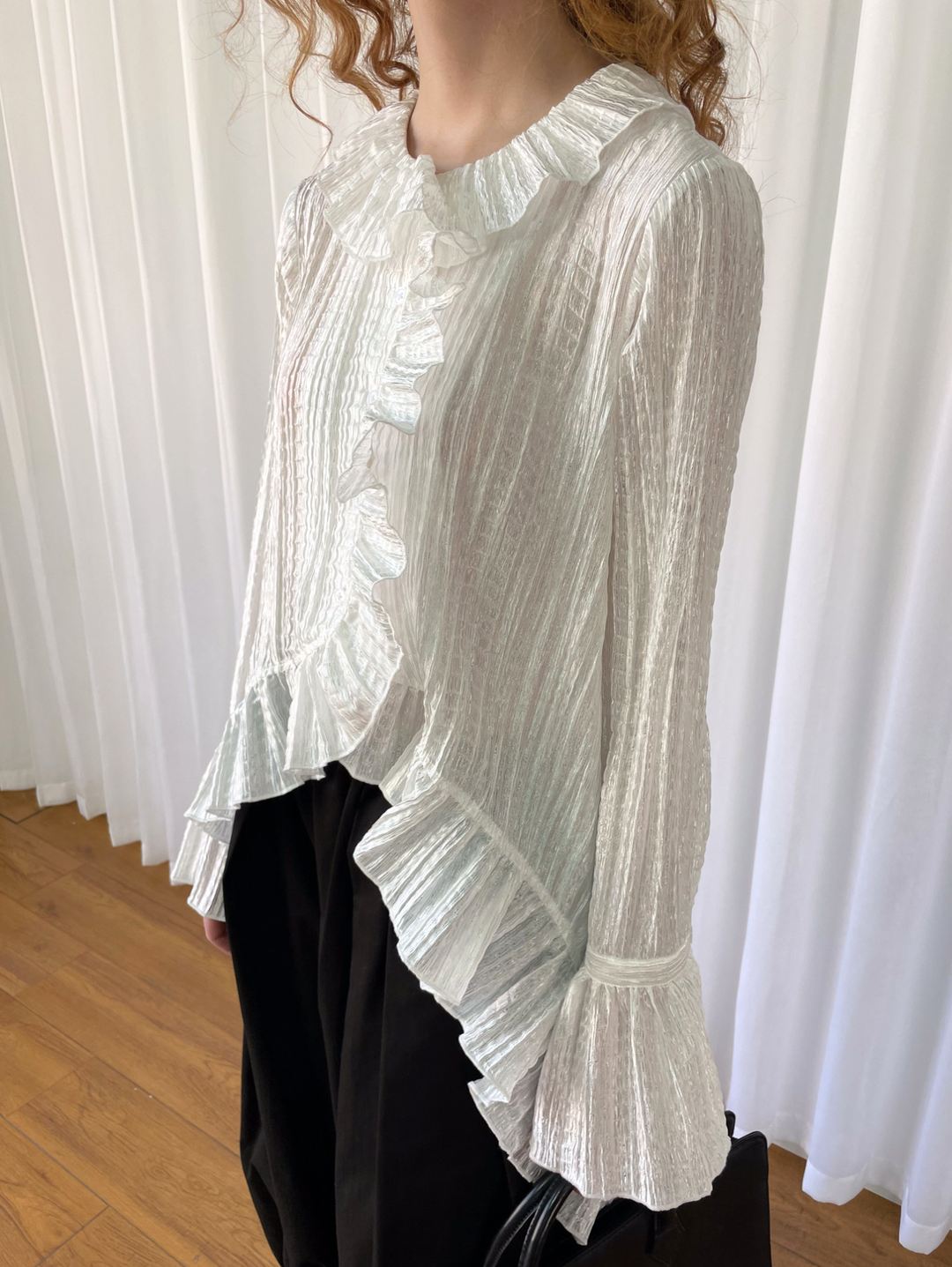 【Loose Smell】Pleated Ruffle Long Blouse