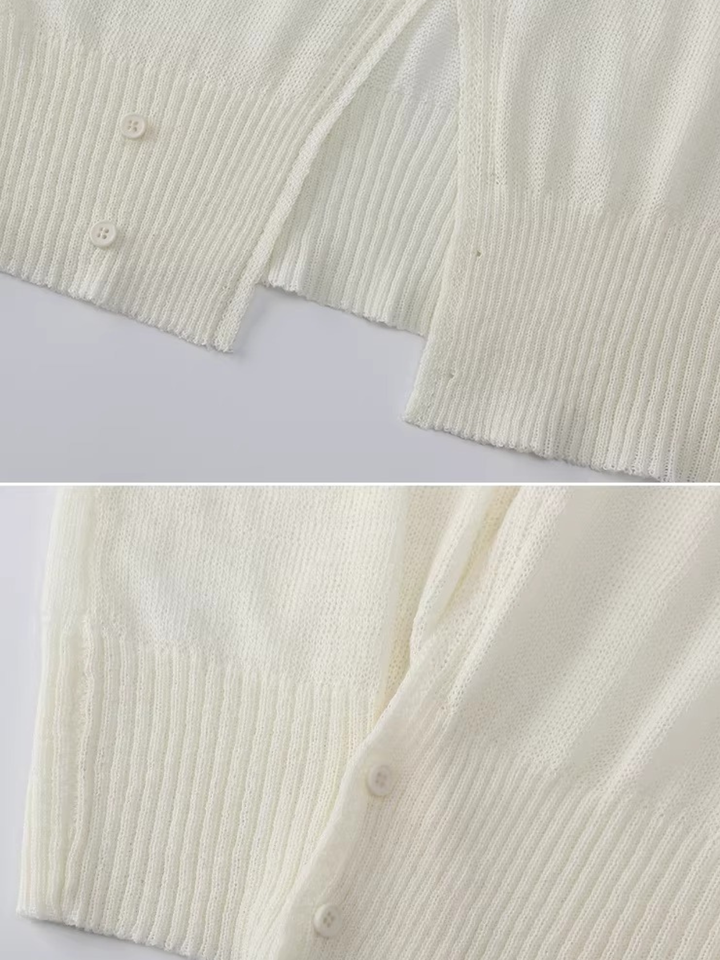 Front Slit Sheer Knit Top