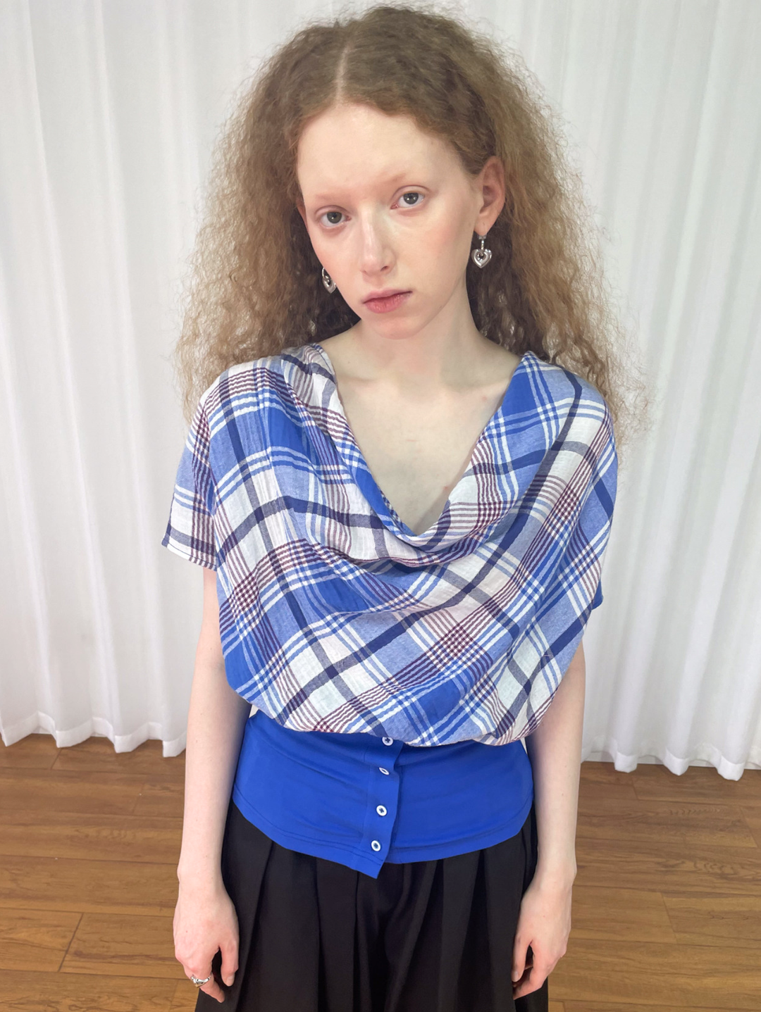 【Loose Smell】Draped Check Top