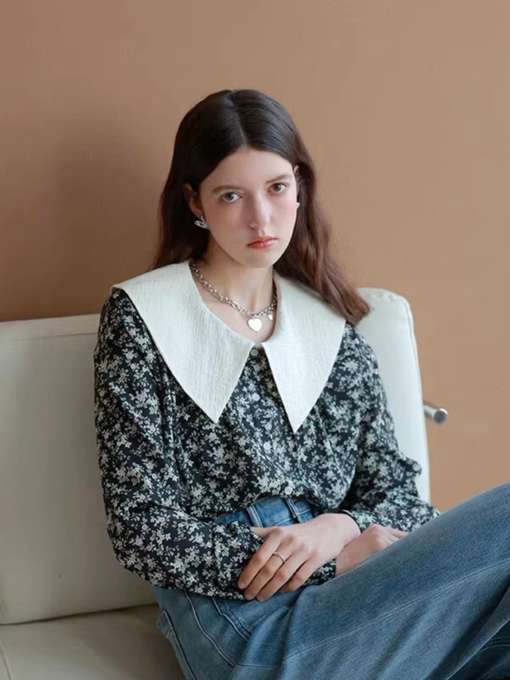 Vintage Flower Big Collar Blouse