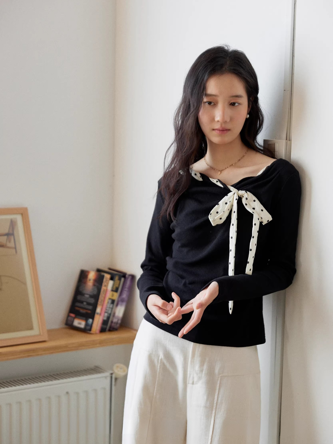 Dot Ribbon Asymmetric Cutsew