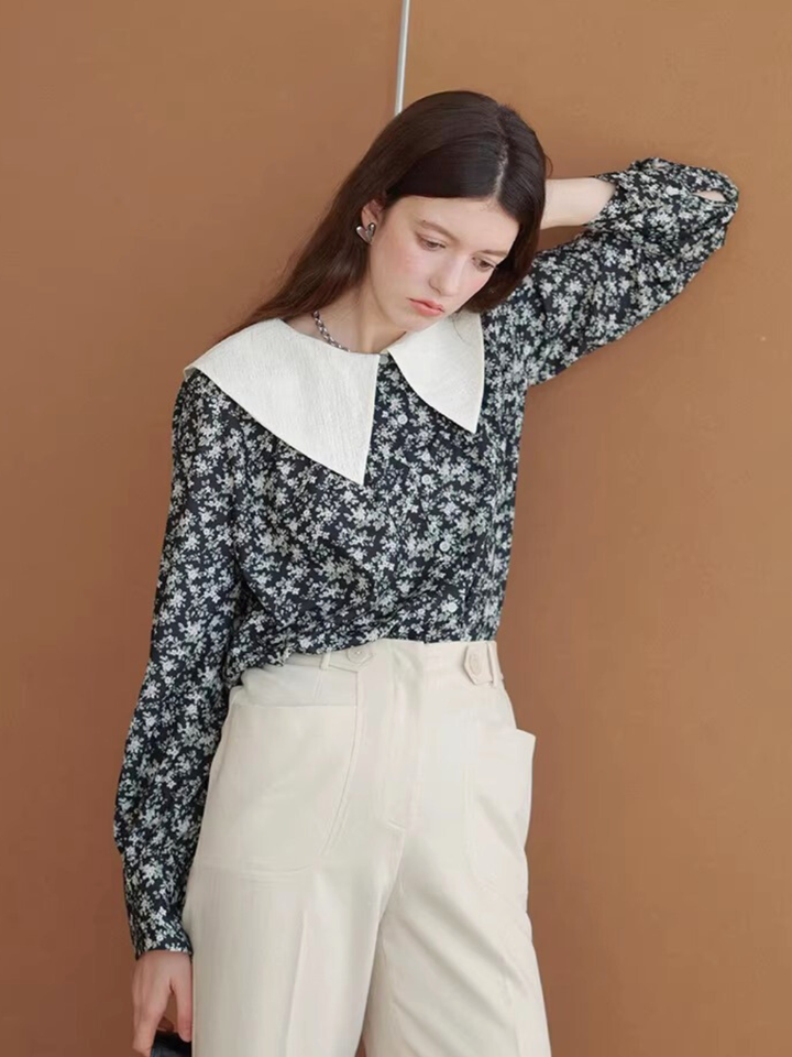 Vintage Flower Big Collar Blouse