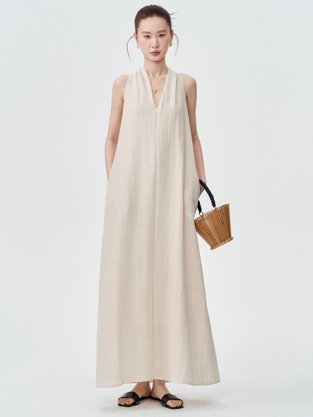 Twist Back Halter Neck Maxi Dress