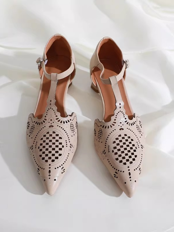Classic Cutwork T-Strap Pumps