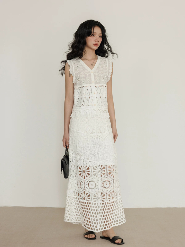 〈Pre order〉Sequin Crochet Lace Top