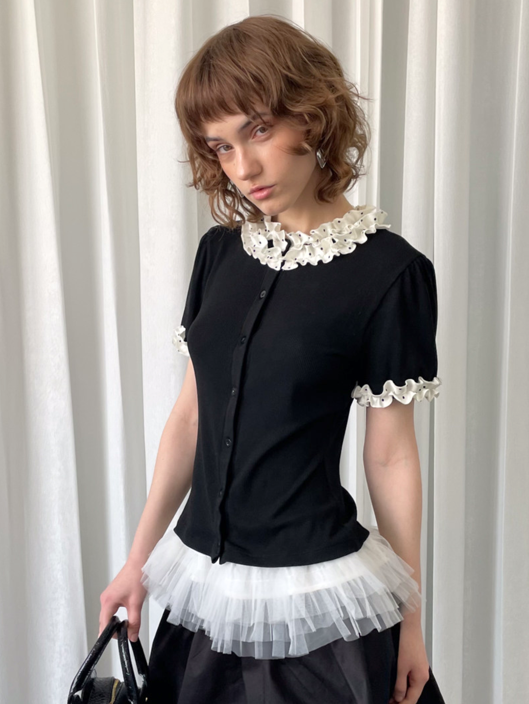 〈Pre Order〉【Loose Smell】Dot Frill Rib Top
